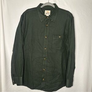 LL Bean Brushed Jaspe Twill Shirt Men's L Deep Olive Green Button Down   A102